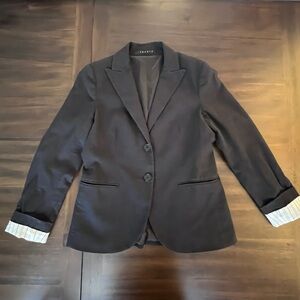 Theory Black Women's Blazer with Striped Cuffs